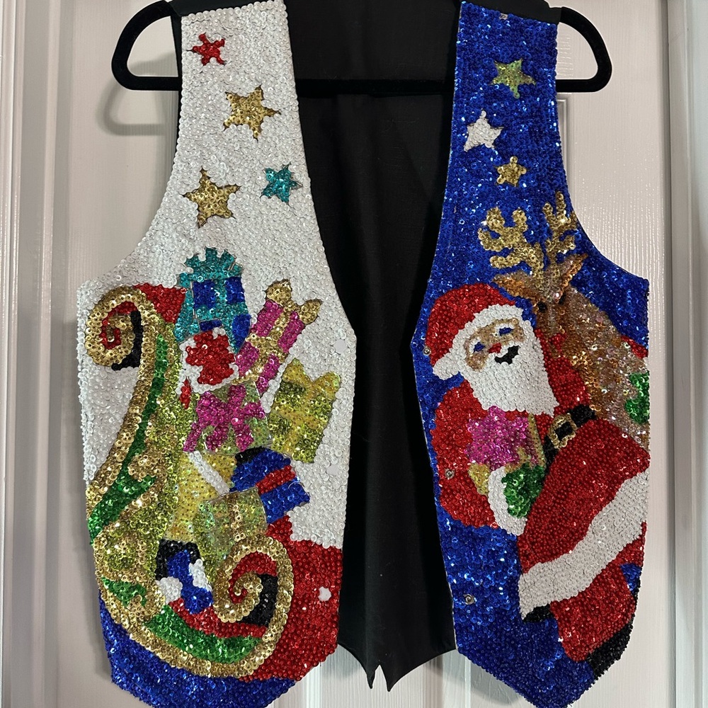 Festive Sequin Santa and Reindeer Vest